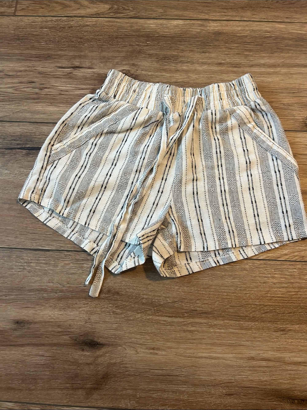 Sienna Sky Cream and Black Striped High-Waist Drawstring Shorts